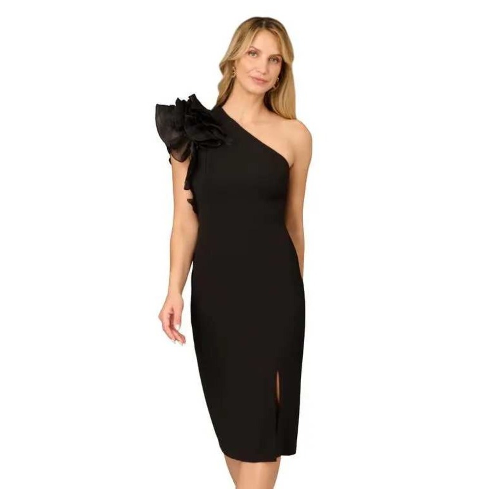 Aidan Mattox One Shoulder Ruffle Cocktail Dress Black Size 6